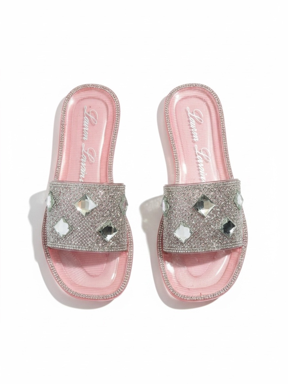 Lauren Lorraine Bianca Pink Rhinestone Clear Sandals with jewels, NIB, Size 9.5